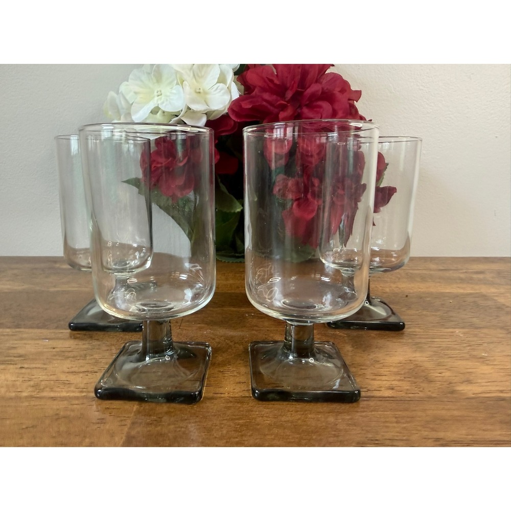 Federal Glass Nordic Grey Smoke Goblets Mid Century Modern Wine Glasses Set of 4